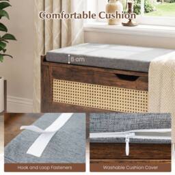 Costway Rattan Storage Chest Wicker Shoe Bench w/ Padded Seat & Flip-Top in Brown - thumbnail 6