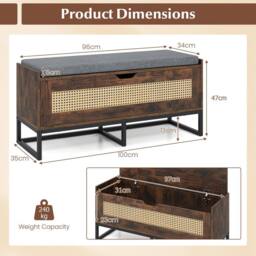 Costway Rattan Storage Chest Wicker Shoe Bench w/ Padded Seat & Flip-Top in Brown - thumbnail 3