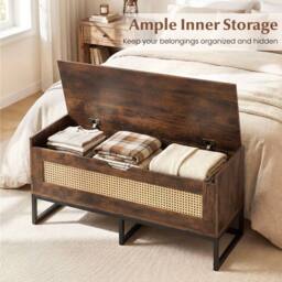 Costway Rattan Storage Chest Wicker Shoe Bench w/ Padded Seat & Flip-Top in Brown - thumbnail 4