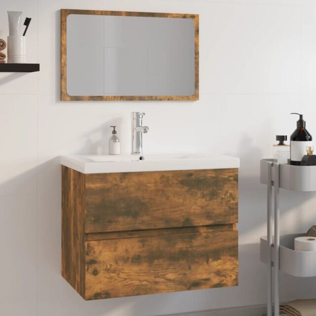Berkfield Home Bathroom Furniture Set Smoked Oak Engineered Wood in Brown - image 1