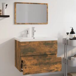 Berkfield Home Bathroom Furniture Set Smoked Oak Engineered Wood in Brown - thumbnail 4