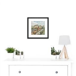 Artery8 Pissarro The Pont Neuf Painting 8X8 Inch Square Wooden Framed Wall Art Print Picture with Mount in Black - thumbnail 2