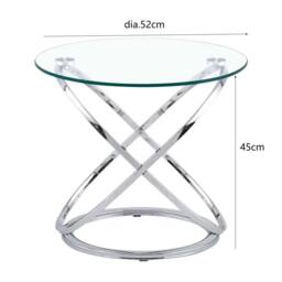 Comfy Living Ltd Round Abstract Tempered Glass Side Table Chrome Effect Frame in Silver - Size: 1 Pack - thumbnail 2