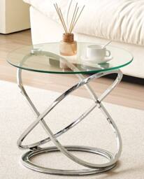 Comfy Living Ltd Round Abstract Tempered Glass Side Table Chrome Effect Frame in Silver - Size: 1 Pack