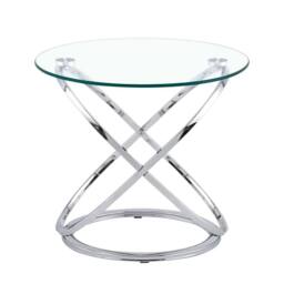 Comfy Living Ltd Round Abstract Tempered Glass Side Table Chrome Effect Frame in Silver - Size: 1 Pack - thumbnail 3