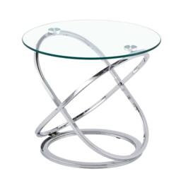 Comfy Living Ltd Round Abstract Tempered Glass Side Table Chrome Effect Frame in Silver - Size: 1 Pack - thumbnail 6