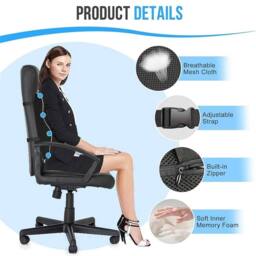 SPETLEK Memory Foam Lumbar Support Cushion Back Pad in Black - Size: 120 cm x 135 cm - thumbnail 3