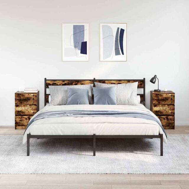 Berkfield Home Durable Bedside Cabinets with 3 Drawers 2 pcs Smoked Oak 39x35x65 cm in Brown - Size: 39 x 35 x 65 cm - image 1
