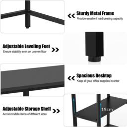 Costway 120x60cm Computer Desk Industrial Writing Table w/Storage Shelves in Black - Size: 120x60 cm - thumbnail 7