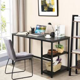 Costway 120x60cm Computer Desk Industrial Writing Table w/Storage Shelves in Black - Size: 120x60 cm - thumbnail 6