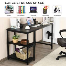 Costway 120x60cm Computer Desk Industrial Writing Table w/Storage Shelves in Black - Size: 120x60 cm - thumbnail 4