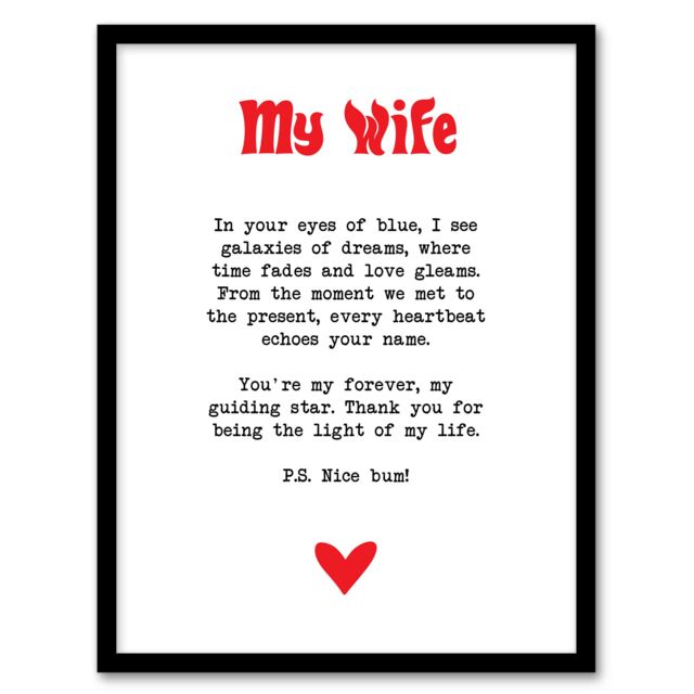 "Artery8 Love Poem Blue Eyes Wife Romantic Poetry Fun Framed Art Print in White - Size: W12"" x H16""" - image 1