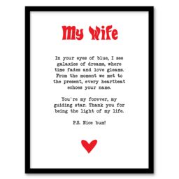 "Artery8 Love Poem Blue Eyes Wife Romantic Poetry Fun Framed Art Print in White - Size: W12"" x H16""" - thumbnail 1