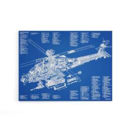 "Artery8 AH 64d Apache Attack Helicopter Canvas Wall Art Print in Blue - Size: W18"" x H24""" - thumbnail 1