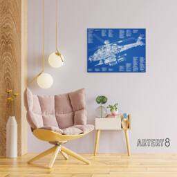 "Artery8 AH 64d Apache Attack Helicopter Canvas Wall Art Print in Blue - Size: W18"" x H24""" - thumbnail 3