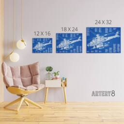 "Artery8 AH 64d Apache Attack Helicopter Canvas Wall Art Print in Blue - Size: W18"" x H24""" - thumbnail 4