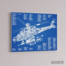 "Artery8 AH 64d Apache Attack Helicopter Canvas Wall Art Print in Blue - Size: W18"" x H24""" - thumbnail 2