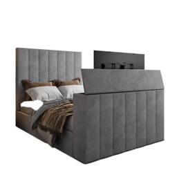 KDMD Vogue Upholstered Soft Velvet Line Grey Tv Bespoke Bed Frame - Size: Small Double - thumbnail 4