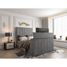 KDMD Vogue Upholstered Soft Velvet Line Grey Tv Bespoke Bed Frame - Size: Small Double - thumbnail 1