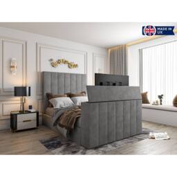 KDMD Vogue Upholstered Soft Velvet Line Grey Tv Bespoke Bed Frame - Size: Small Double - thumbnail 7