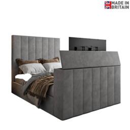 KDMD Vogue Upholstered Soft Velvet Line Grey Tv Bespoke Bed Frame - Size: Small Double - thumbnail 5