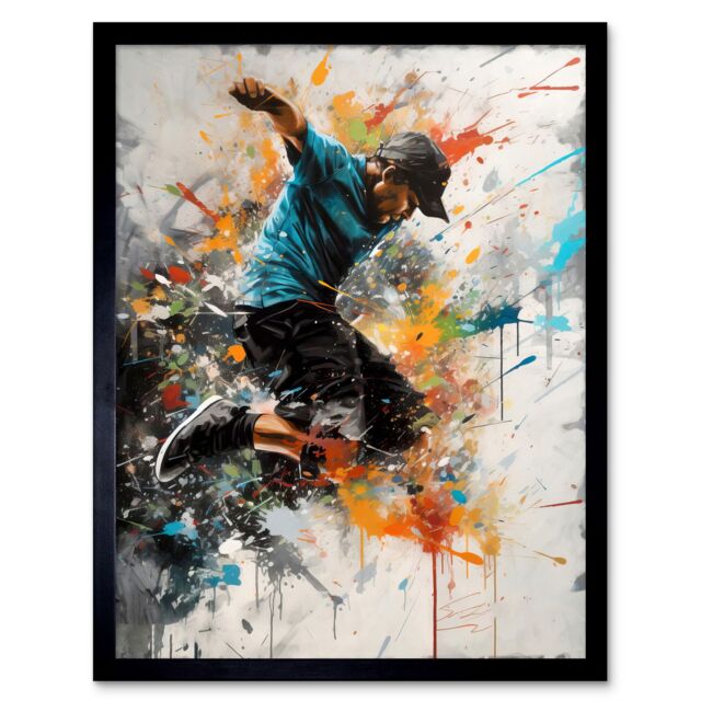 "Artery8 Wall Art Print Parkour Jump Urban Sport Paint Splat Action Shot Art Framed in Black - Size: W12"" x H16""" - image 1