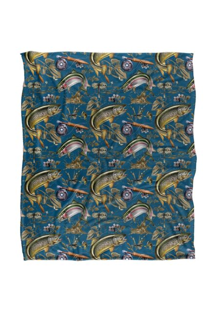 JQ Licensing Jl-Jp-Jq Trout Tiki Fishing Pattern 2 Silky Touch Super Soft Throw Blanket 152 X 127 cm in White - image 1