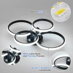 Goeco Dimmable LED Ceiling Light 76W with Remote Control Round Ceiling Light in Black - thumbnail 6