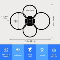 Goeco Dimmable LED Ceiling Light 76W with Remote Control Round Ceiling Light in Black - thumbnail 5
