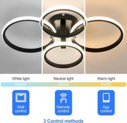 Goeco Dimmable LED Ceiling Light 76W with Remote Control Round Ceiling Light in Black - thumbnail 7