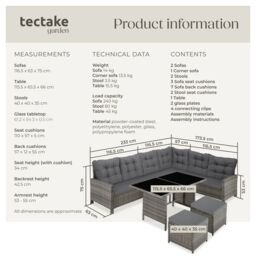 tectake Garden Furniture Set Barletta in Mid Grey - Size: XL - thumbnail 6