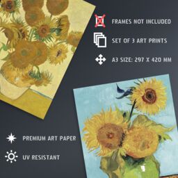 Artery8 Set of 3 Van Gogh Sunflowers Yellow Orange Classic Wall Art Prints - Size: A3 - thumbnail 4