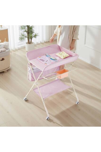 H&O Direct Portable Folding Baby Changing Station with Storage Spaces in Pink - image 1