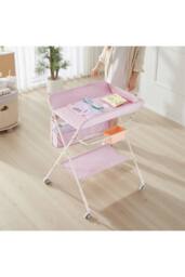 H&O Direct Portable Folding Baby Changing Station with Storage Spaces in Pink - thumbnail 1
