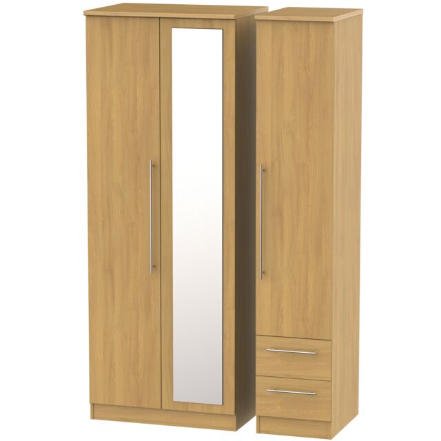 Ready Assembled 2 U Carlton Tall Triple Mirror + Drawer Wardrobe (Ready Assembled) in Natural - image 1