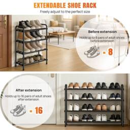 SPETLEK Metal Shoe Rack Stand 2-4 Tier Adjustable Storage Shelves in Black - thumbnail 6