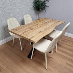 KOSY KOALA Modern Dining Table with 4 Gem pattern Cream Faux Leather - thumbnail 1