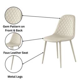 KOSY KOALA Modern Dining Table with 4 Gem pattern Cream Faux Leather - thumbnail 7