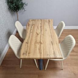 KOSY KOALA Modern Dining Table with 4 Gem pattern Cream Faux Leather - thumbnail 8