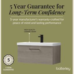 Balterley 800mm Wall Hung 1 Drawer Vanity Basin Unit, Mid Oak, Black Handle in Brown - thumbnail 6