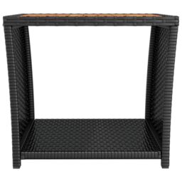 Berkfield Home Tea Table with Wooden Top Black Poly Rattan&Solid Wood Acacia - thumbnail 3