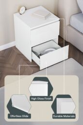 Home Discount Vida Designs Glinton 'HIGH GLOSS 2 Drawer Bedside Chest' Storage Bedroom Furniture in White - thumbnail 5