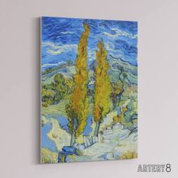 "Artery8 The Poplars at Saint Remy Van Gogh Vintage Canvas Wall Art in Blue - Size: W18"" x H24""" - thumbnail 2