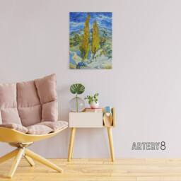 "Artery8 The Poplars at Saint Remy Van Gogh Vintage Canvas Wall Art in Blue - Size: W18"" x H24""" - thumbnail 3