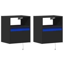 Berkfield Home Wall-mounted Bedside Cabinets with LED Lights 2 pcs Black - thumbnail 3