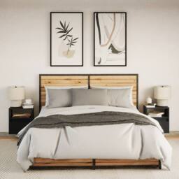Berkfield Home Wall-mounted Bedside Cabinets with LED Lights 2 pcs Black - thumbnail 5