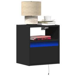 Berkfield Home Wall-mounted Bedside Cabinets with LED Lights 2 pcs Black - thumbnail 2