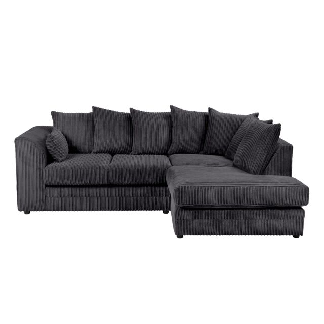 SquareBoxx Lennox Jumbo Cord Corner Sofa Right Hand Facing Chaise in Black
