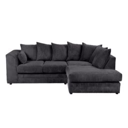 SquareBoxx Lennox Jumbo Cord Corner Sofa Right Hand Facing Chaise in Black - thumbnail 1