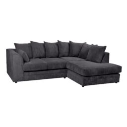 SquareBoxx Lennox Jumbo Cord Corner Sofa Right Hand Facing Chaise in Black - thumbnail 2